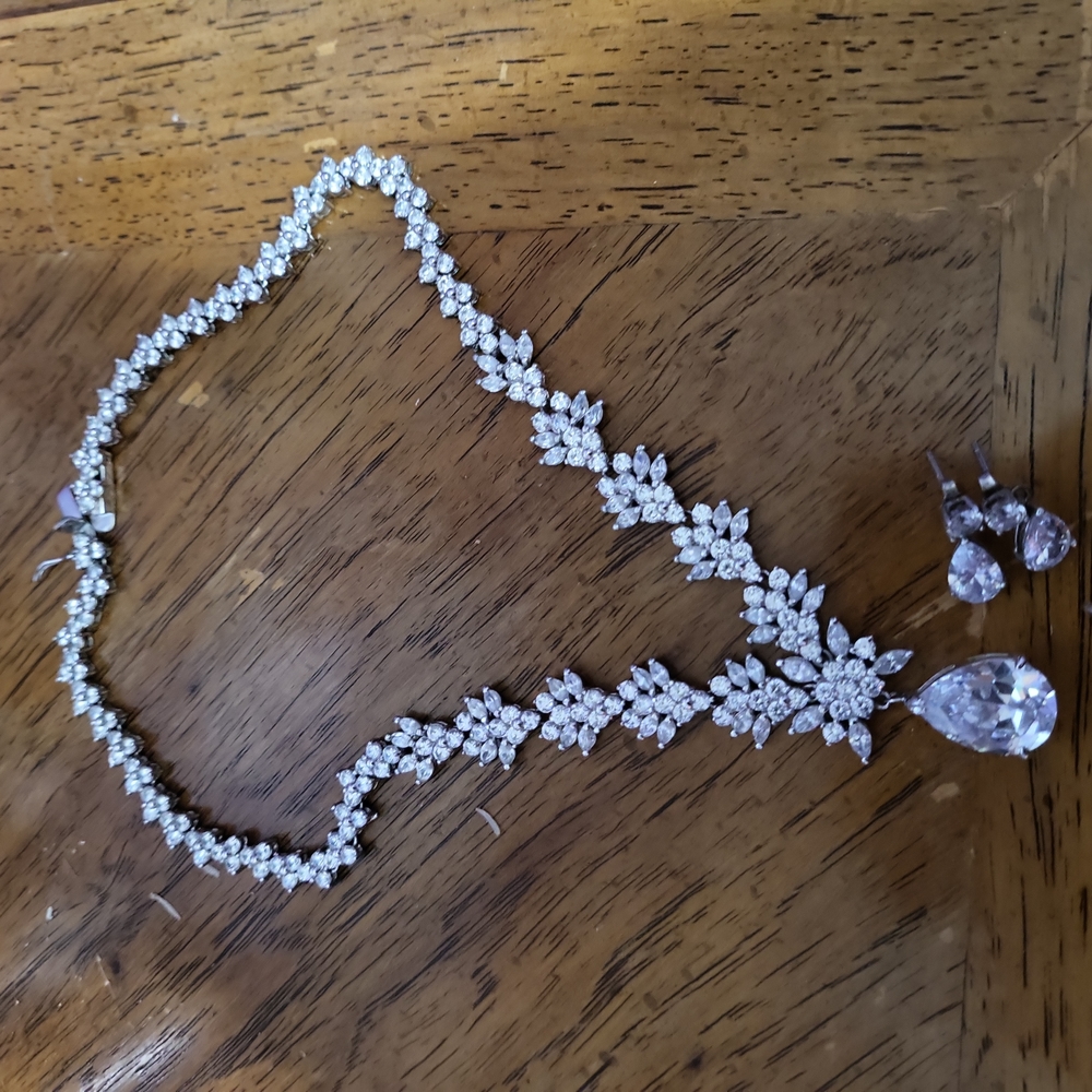 Necklace and earrings, CZ and sterling silver